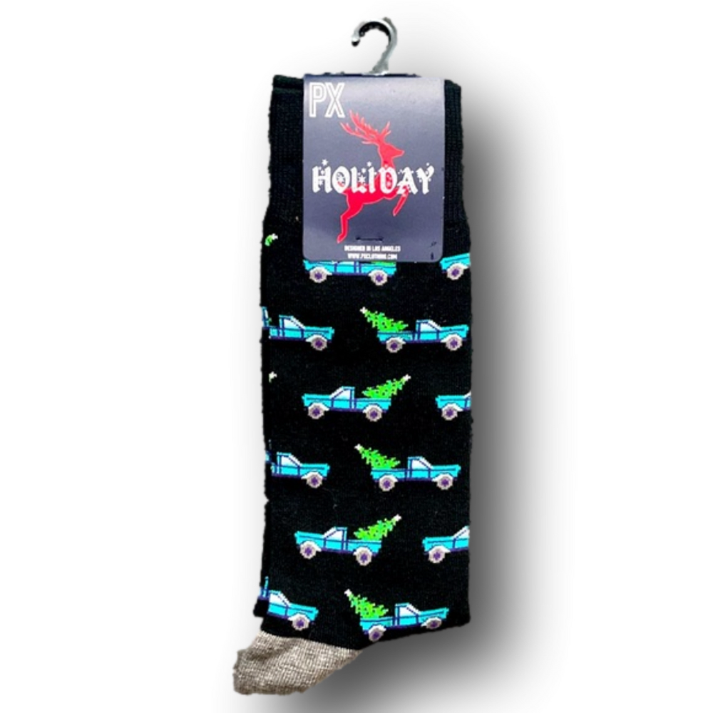 3/$18 Pickup Trucks & Trees Christmas Holiday Funny Crew Socks - Brand New